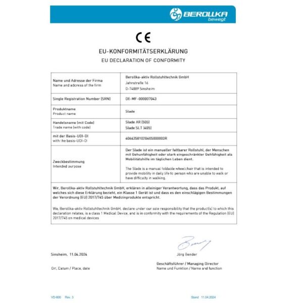 CE Cadeira de rodas Slade SLT