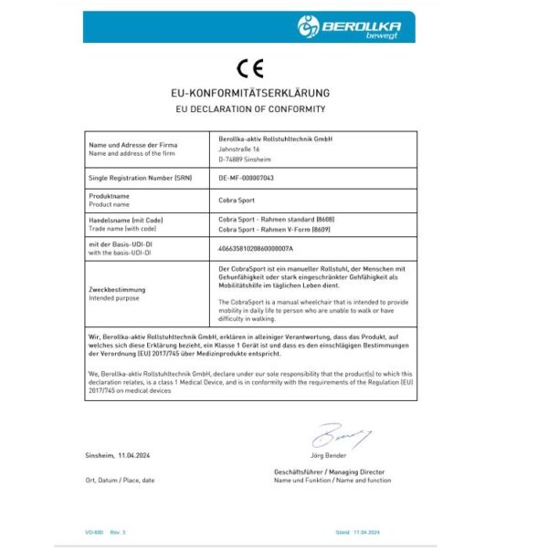 Cadeira de rodas Cobra Sport